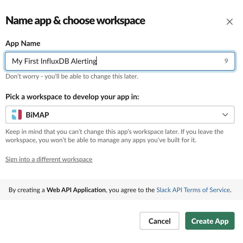 influxdb alerting create slack app