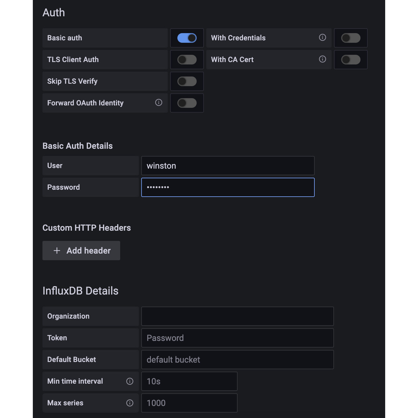grafana add influxdb datasource