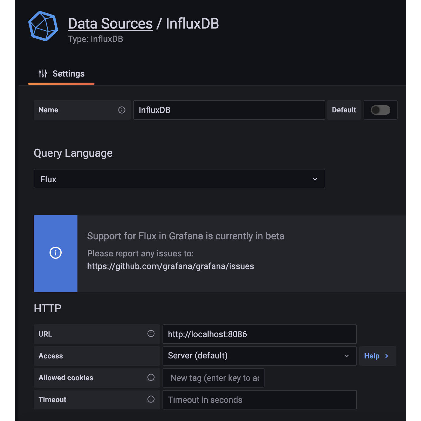 grafana add influxdb datasource