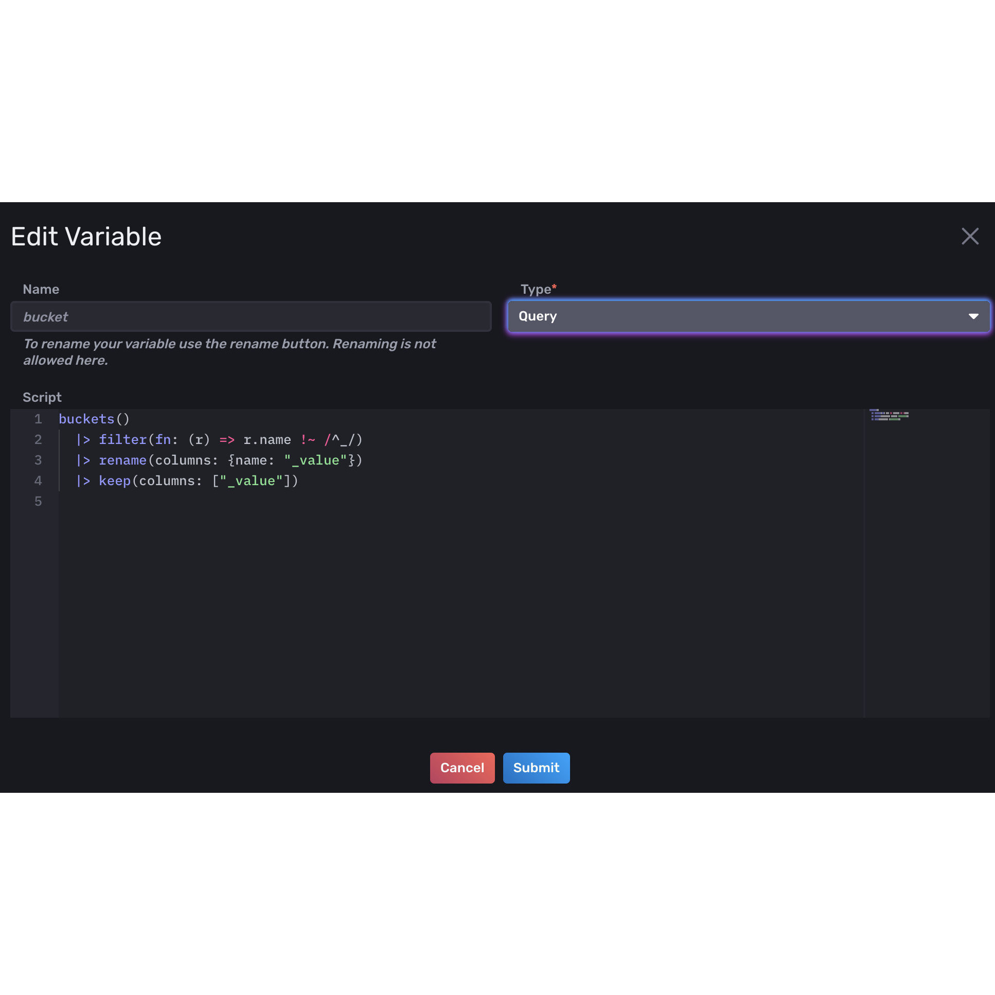 influxdb create variable