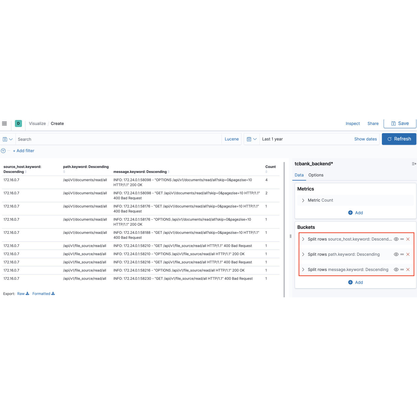 Kibana Visualize Datatable