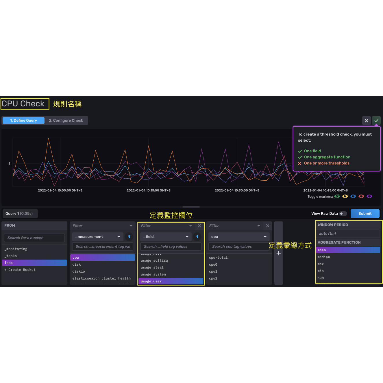 influxdb alerting define query