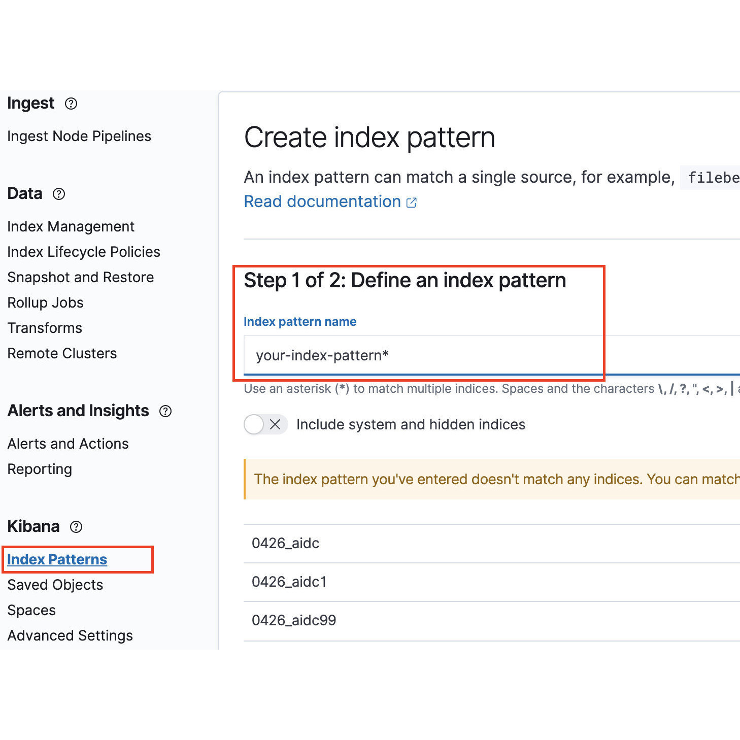 kibana create index pattern