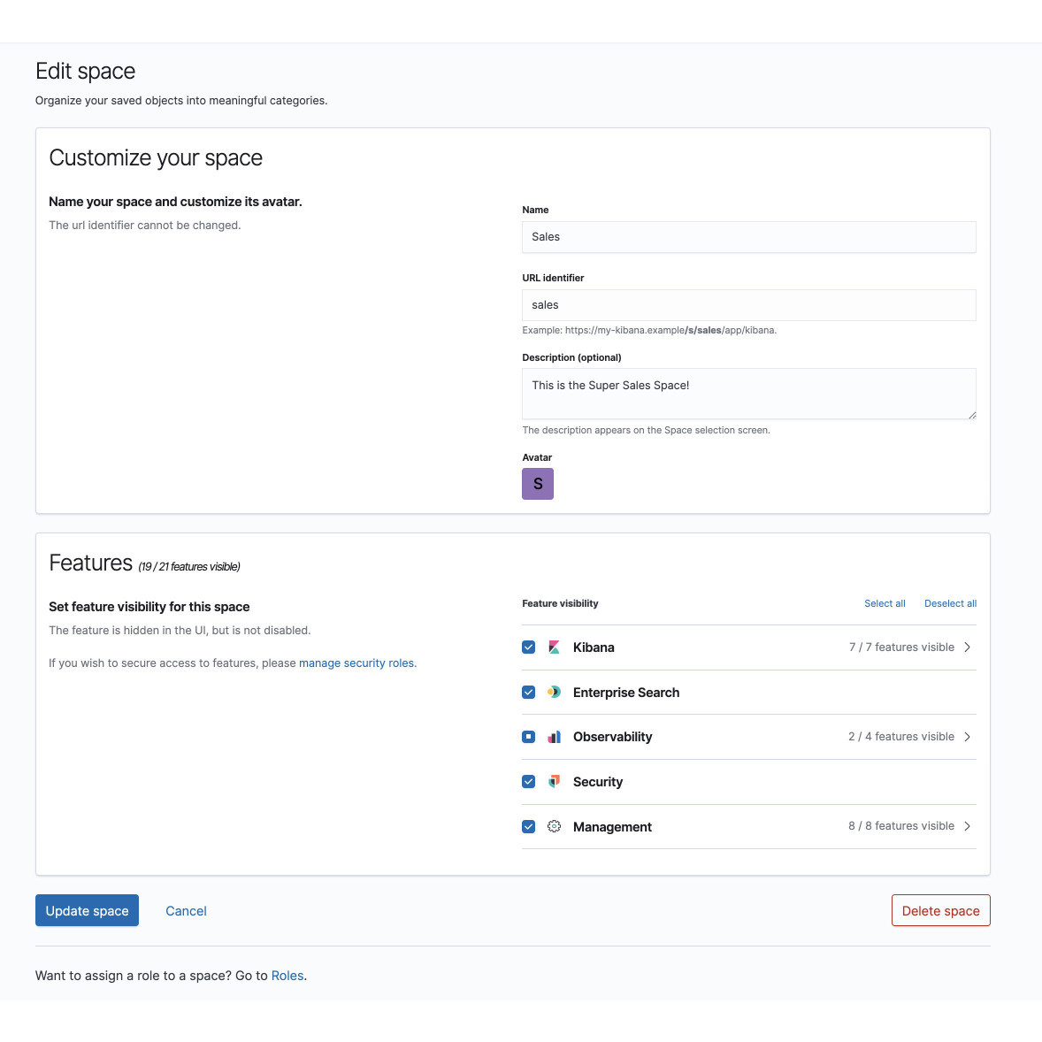 kibana space edit