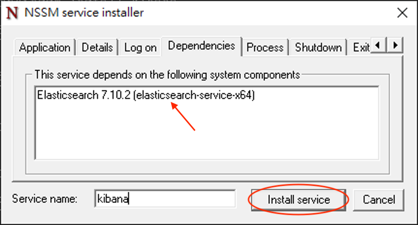 open distro for Kibana nssm setting